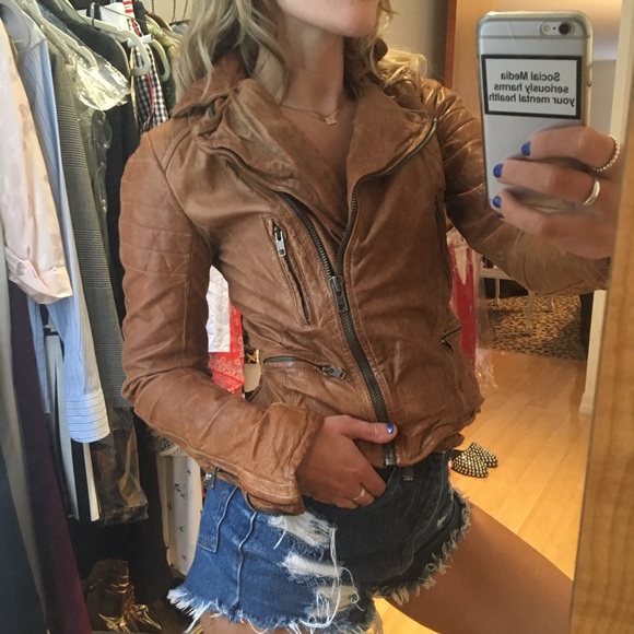 all saints tan leather jacket